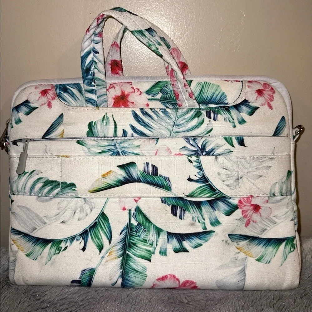 💰Mosiso 13” Padded Laptop Bag Floral Design 3 Utility Pockets microfiber